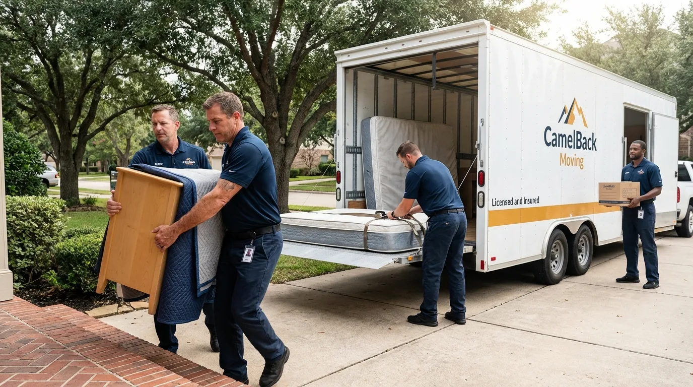 Crew loading residential truck for cross-state move from Mount Olive, AL