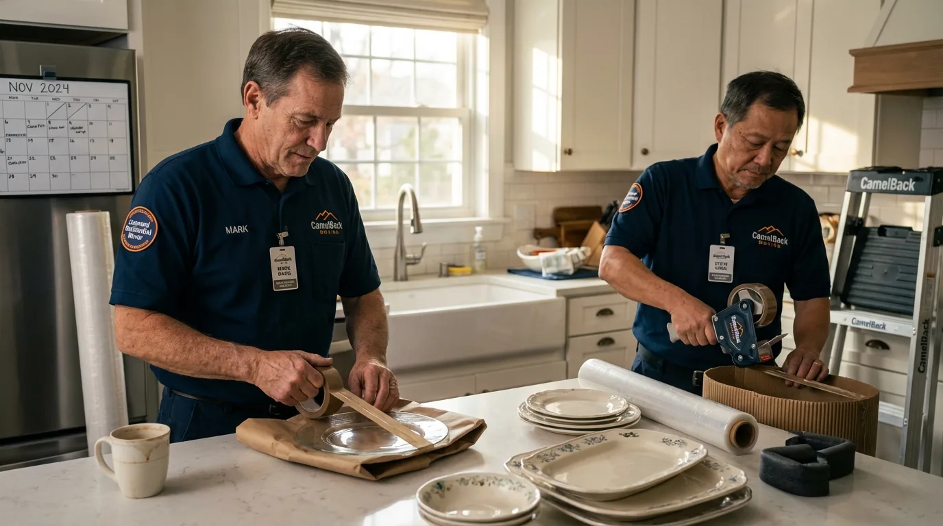 Professional crew packing kitchen dishware in Mount Olive, AL